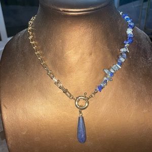 Blue and gold stone chain necklace